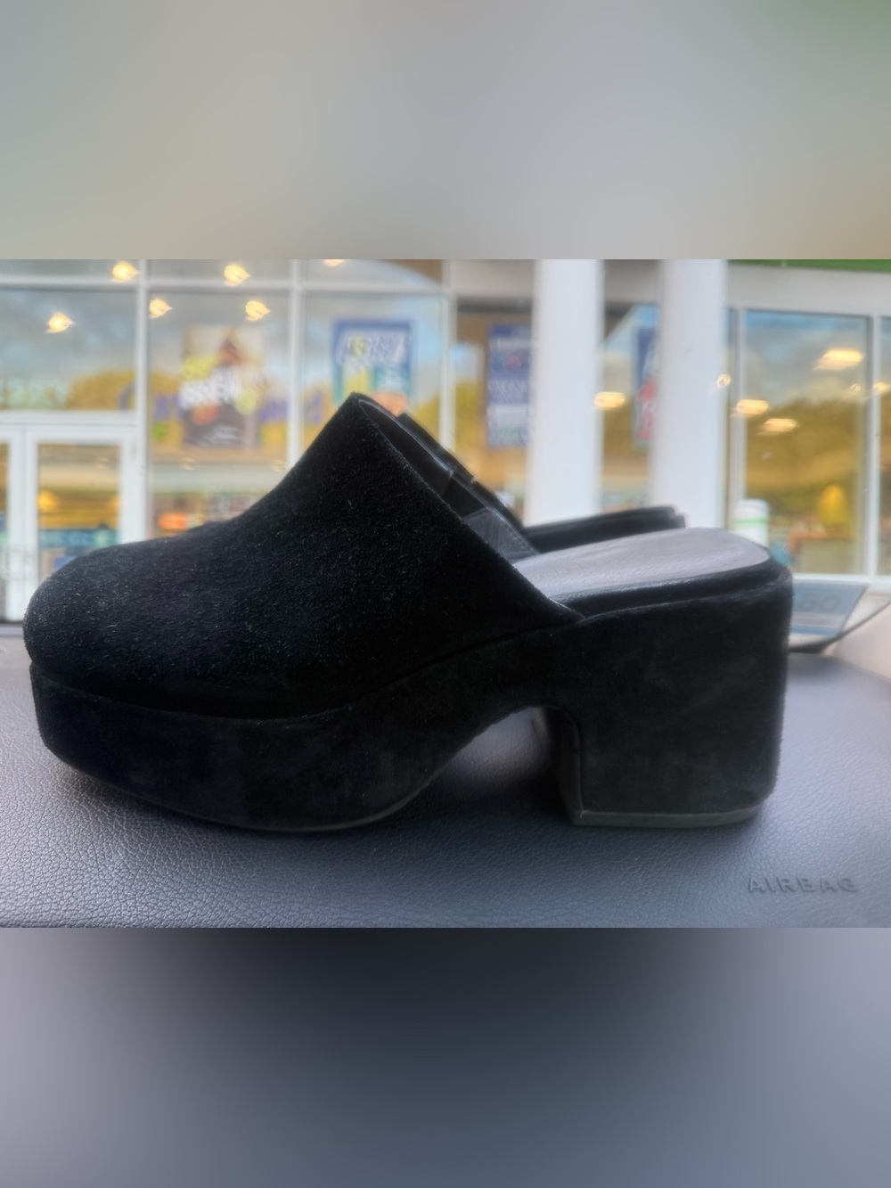 Black Suede Mule Clog with  Block Heel